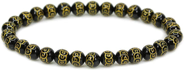 Natural Copper Coins Black Agate Gemstone 6mm Round Beads Stretch Bracelet 7inch Unisex