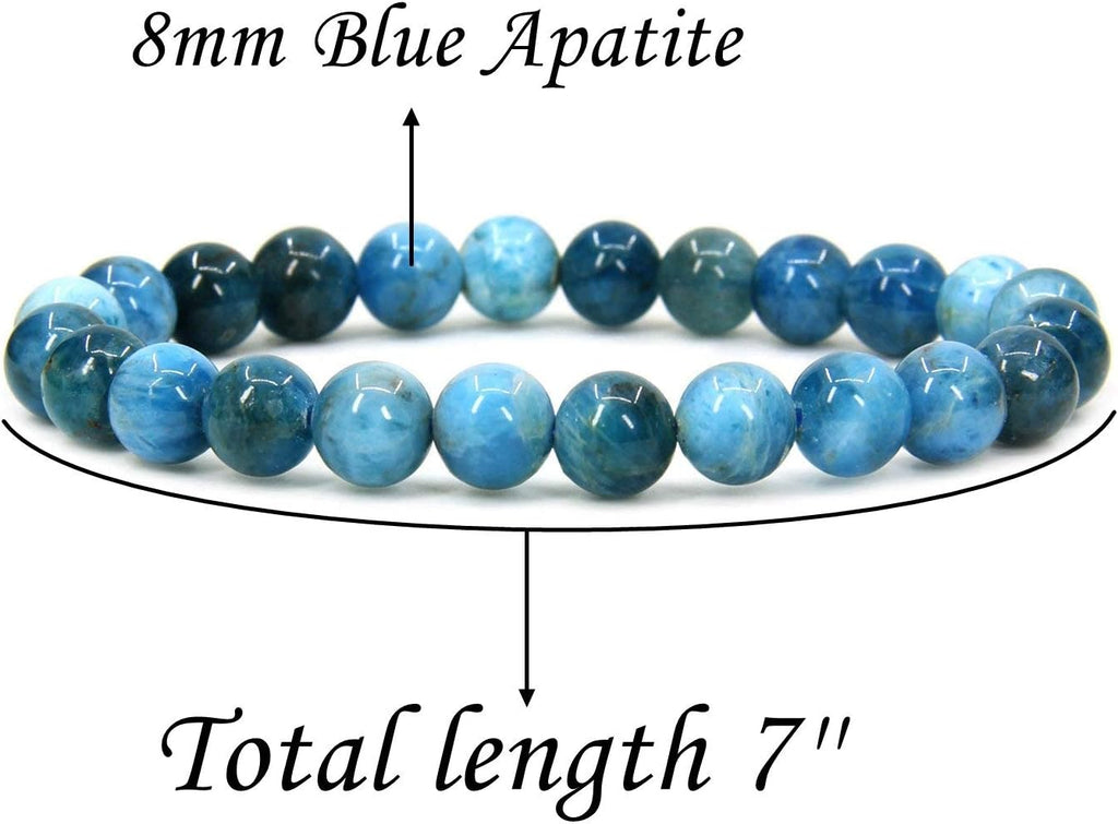 Angelstones Natural Blue Green Apatite 8mm Round Beads Stretch Bracelet 7inch Unisex