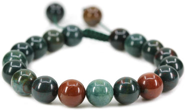 Angelstones Handmade Gemstone 10mm Green Bloodstone Heliotrope Round Beads Adjustable Braided Macrame Tassels Chakra Reiki Bracelets 7-9 inch Unisex