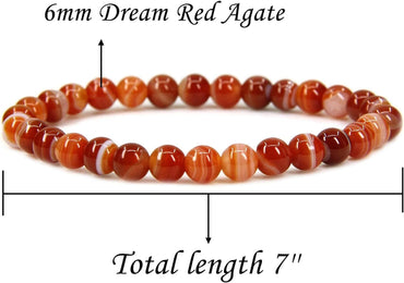 Natural Dream Red Agate Gemstone 6mm Round Beads Stretch Bracelet 7inch Unisex