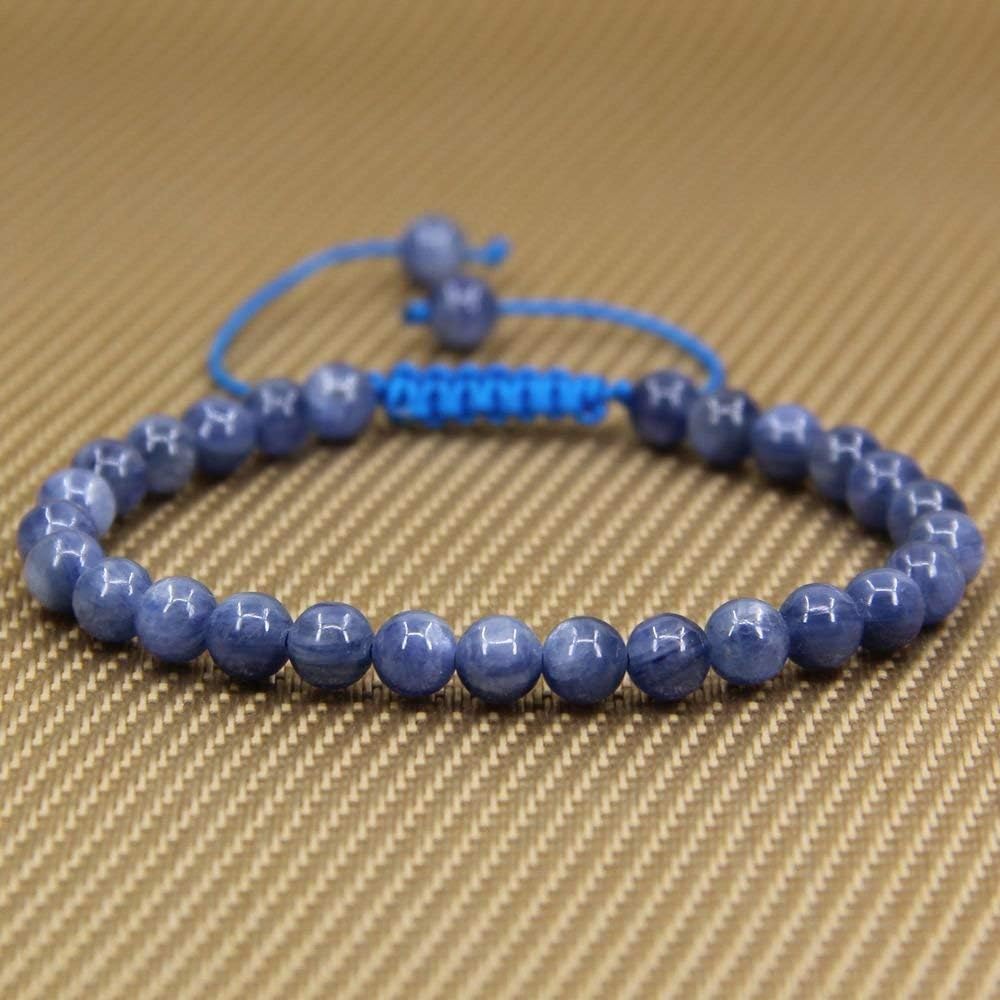 Natural AA Grade Kyanite Gemstone 6mm Round Beads Adjustable Bracelet 7inch Unisex