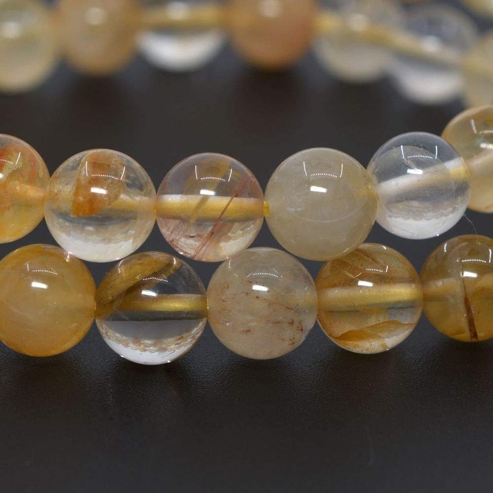 Natural Gold Phantom Quartz Gemstone 8mm Round Beads Stretch Bracelet 7 Inch