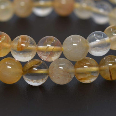 Natural Gold Phantom Quartz Gemstone 8mm Round Beads Stretch Bracelet 7 Inch