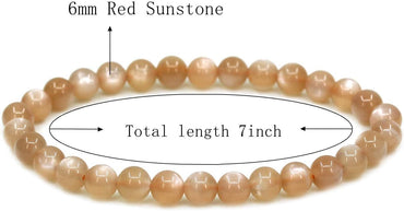 Angelstones Natural Red Sunstone Gemstone 6mm Round Beads Stretch Bracelet 7inch Unisex