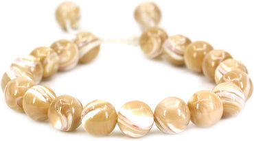 Angelstones Handmade Gemstone 10mm Khaki Mother of Pearl Round Beads Adjustable Braided Macrame Tassels Chakra Reiki Bracelets 7-9 inch Unisex
