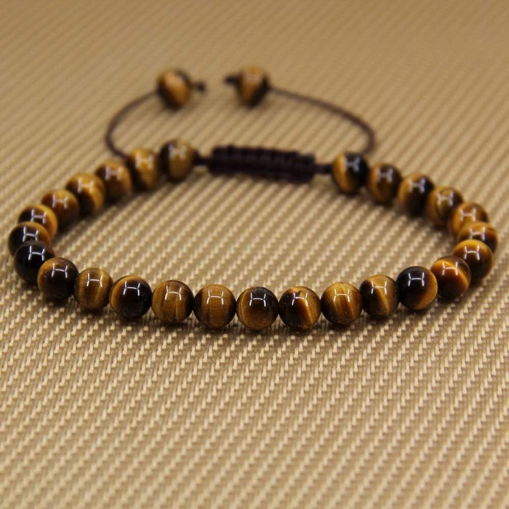 Natural AA Golden Tiger Eye Gemstone 6mm Round Beads Adjustable Bracelet 7inch Unisex