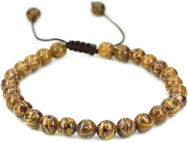 Angelstones Handmade Gemstone 6mm Tiger Skin Jasper Round Beads Adjustable Braided Macrame Tassels Chakra Reiki Bracelets 7-9 inch Unisex