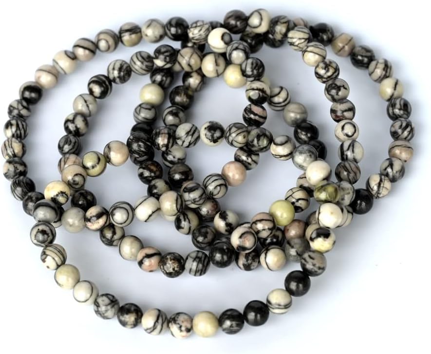 Angelstones Natural Spiderweb Picasso Jasper Gemstone 6mm Round Beads Stretch Bracelet 7inch Unisex