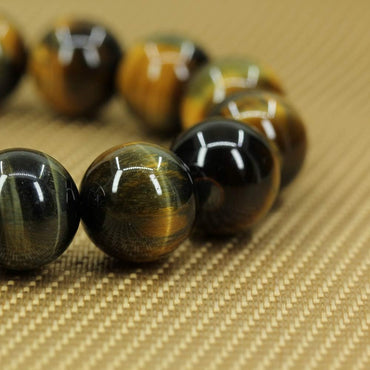 Natural AA Grade Natural Golden Blue Tiger Eye Gemstones Healing Power Elastic Stretch 14mm Beads Beaded Bracelet 7inch Mens