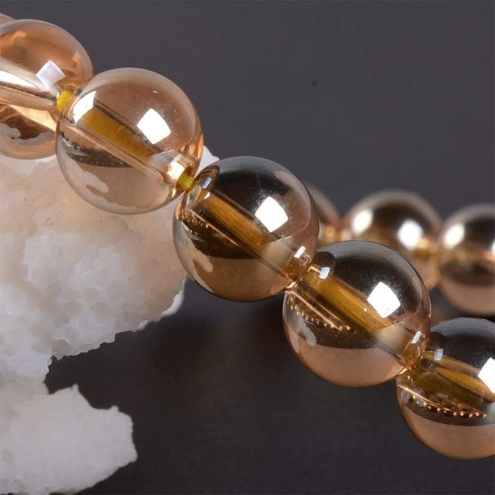 Rose Gold Coated Clear Quartz Gemstone 8mm Round Beads Stretch Bracelet 7inch Unisex