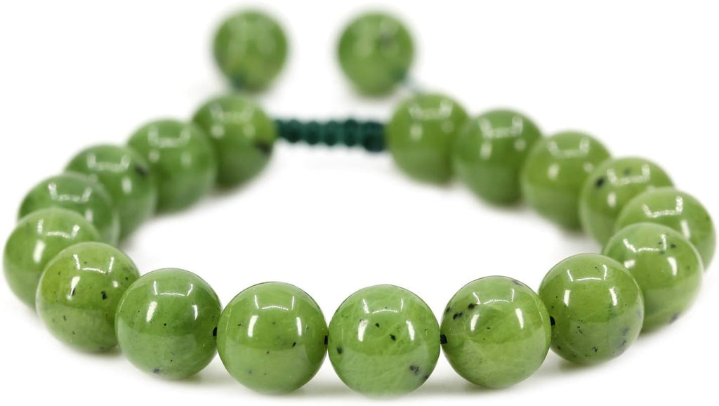 Angelstones Handmade Gemstone 10mm A Grade Canadian Nephrite Jade Round Beads Adjustable Braided Macrame Tassels Chakra Reiki Bracelets 7-9 inch Unisex