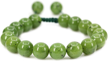 Angelstones Handmade Gemstone 10mm A Grade Canadian Nephrite Jade Round Beads Adjustable Braided Macrame Tassels Chakra Reiki Bracelets 7-9 inch Unisex
