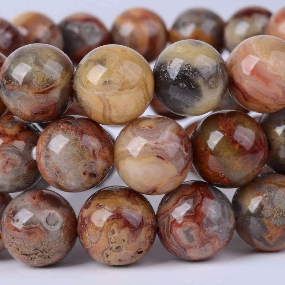 Natural Redish Crazy Lace Agate Gemstone 10mm Round Beads Stretch Bracelet 7 Inch Unisex