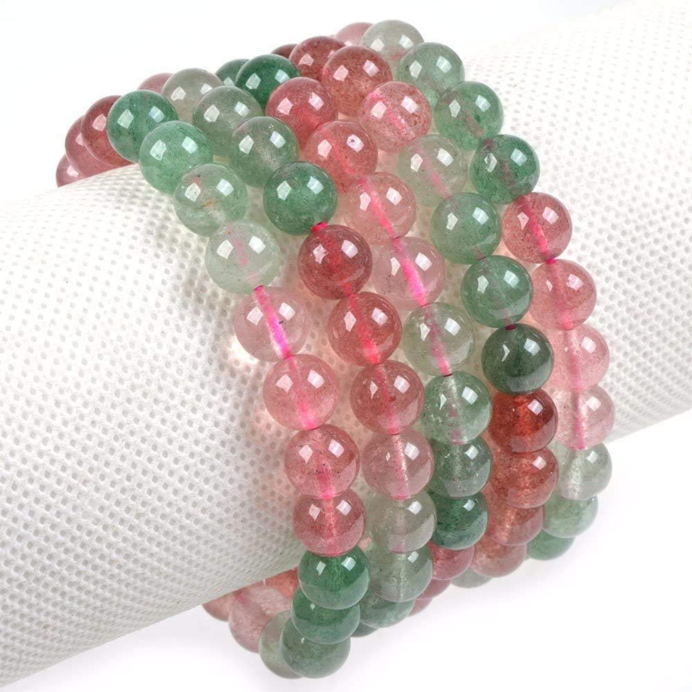 Natural Multi-Color Strawberry Quartz Gemstone 8mm Round Beads Stretch Bracelet 7 Inch Unisex