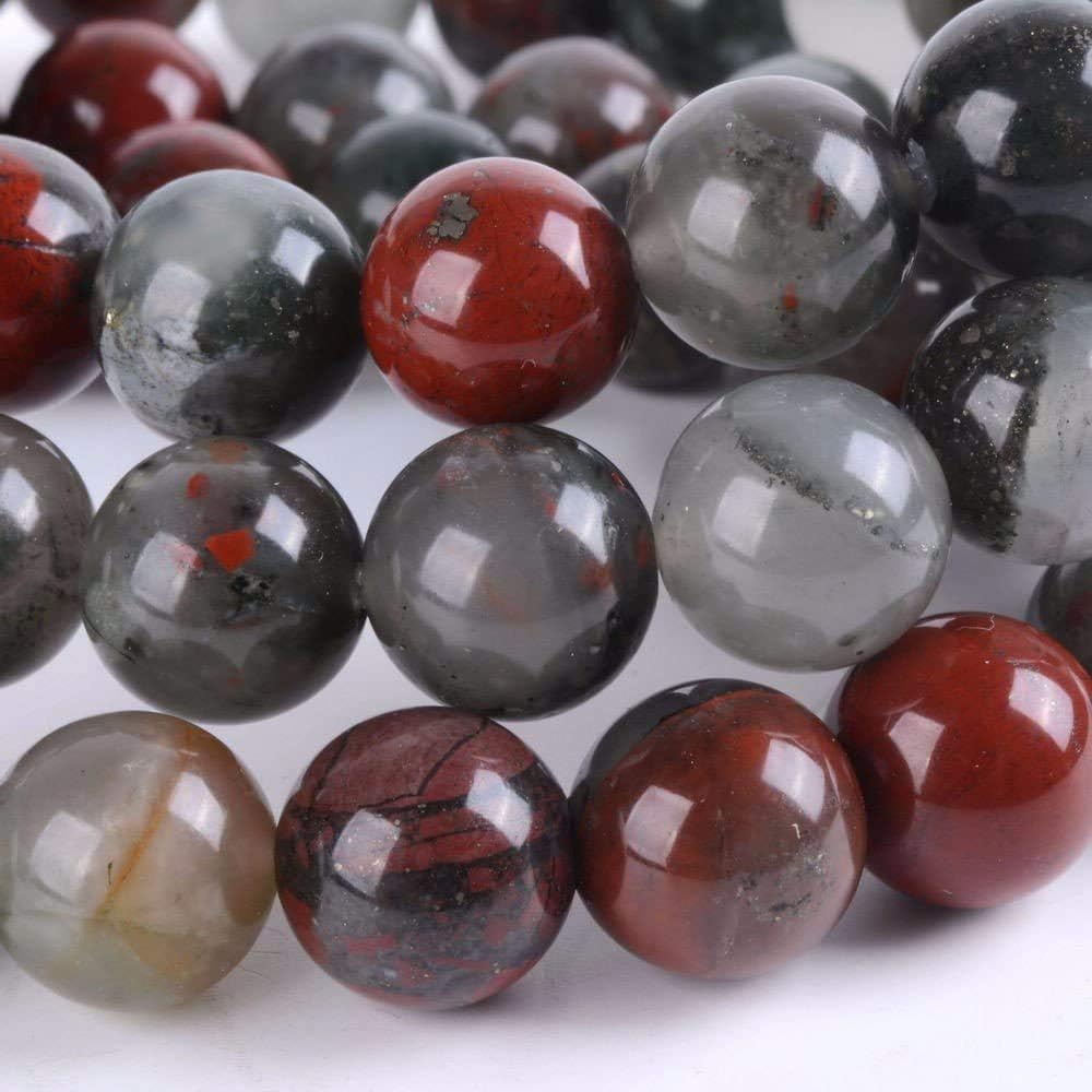 Angelstones Natural African Bloodstone Gemstone 10mm Round Beads Stretch Bracelet 7 Inch Unisex