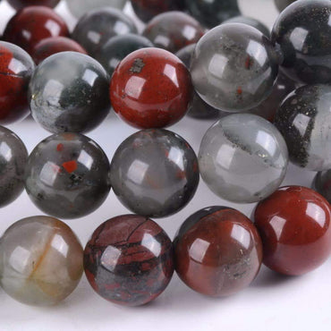 Angelstones Natural African Bloodstone Gemstone 10mm Round Beads Stretch Bracelet 7 Inch Unisex