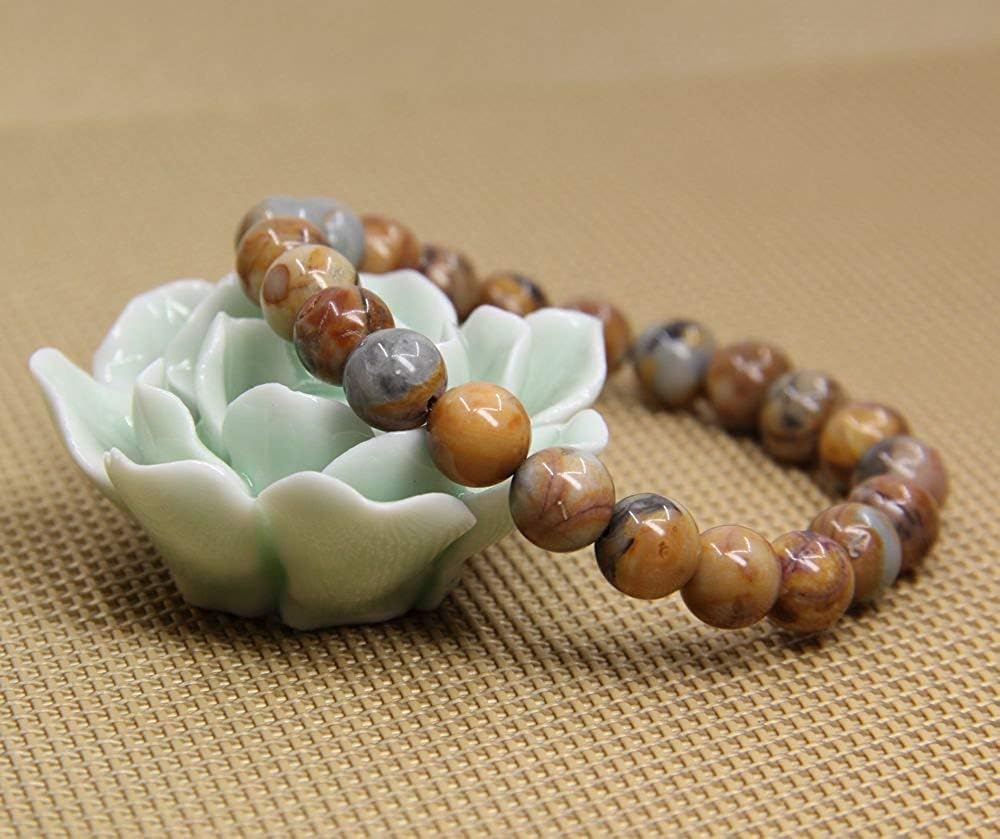 Venus Jasper Gem Semi Precious Gemstone 8mm Ball Beads Stretch Bracelet 7inch Unisex