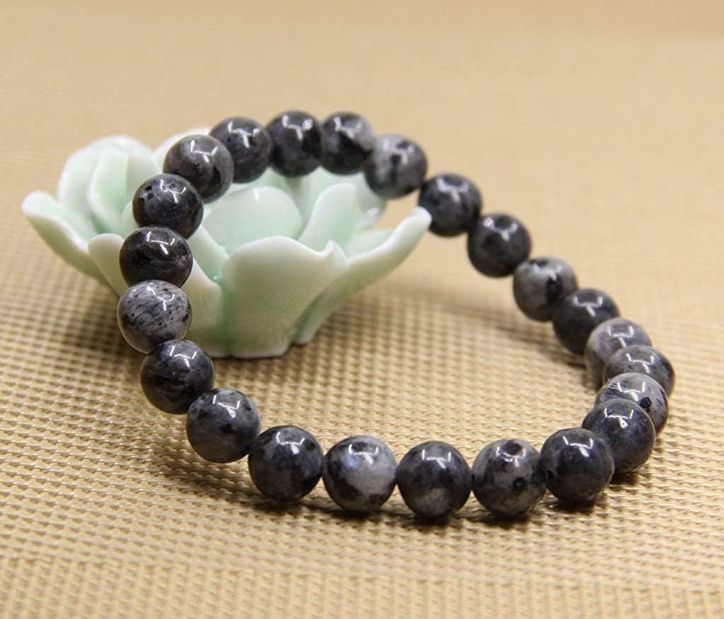 Larvikite Gem Semi Precious Gemstone 8mm Ball Beads Stretch Bracelet 7inch Unisex