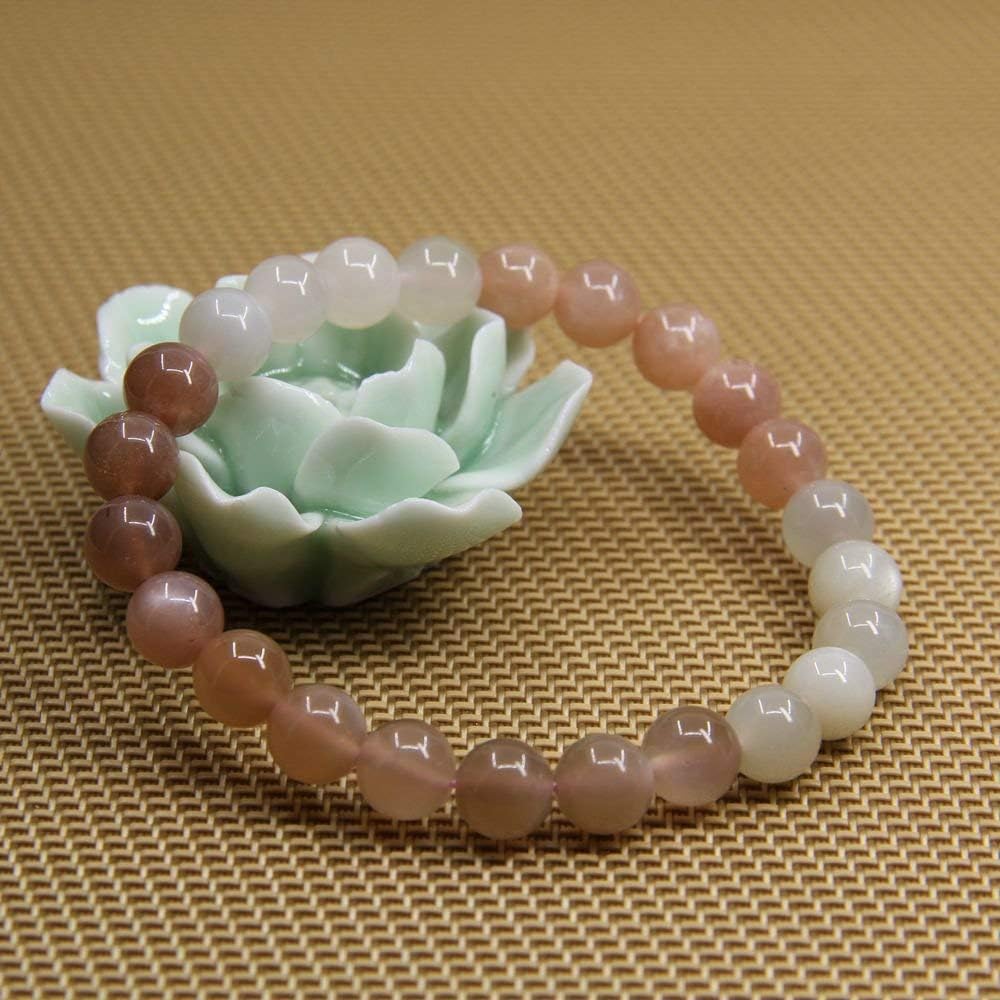 Natural Multicolor Sunstone Crystal Gemstone 8mm Round Beads Stretch Bracelet 7inch Unisex
