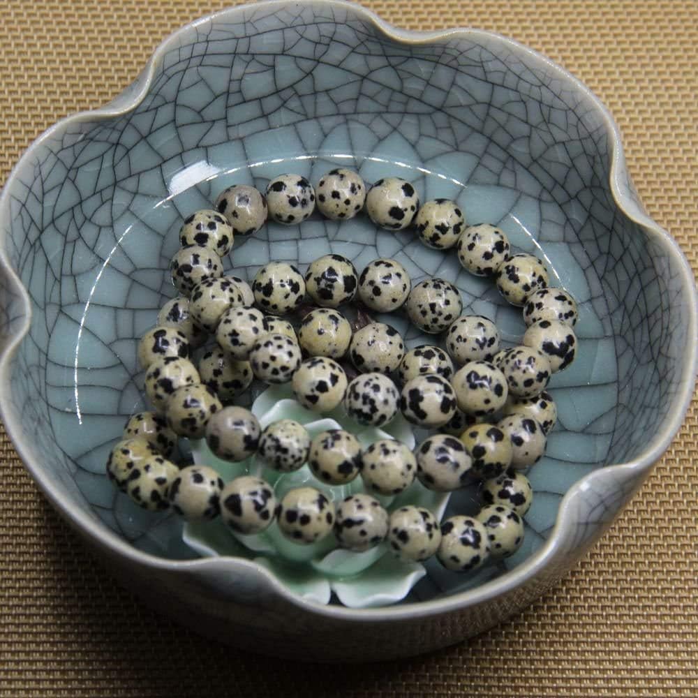 Angelstones Natural Dalmatian Jasper Genuine Semi-Precious Gemstones Healing 10mm Beaded Stretch Bracelet 7inch Unisex