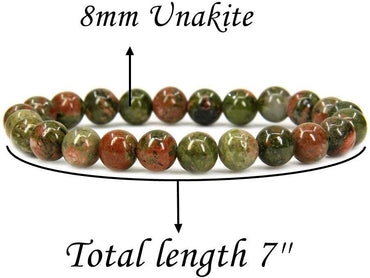 Natural Unakite Gemstone 8mm Round Beads Stretch Bracelet 7inch Unisex