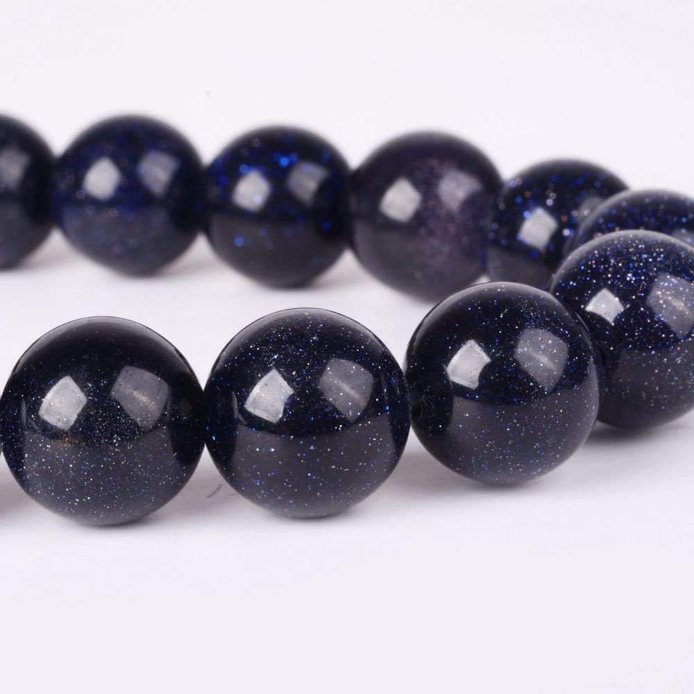 Angelstones Synthetic Blue Goldstone 10mm Round Beads Stretch Bracelet 6.5inch Unisex