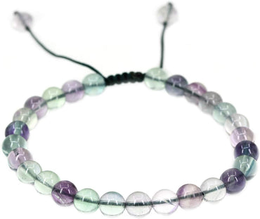 Angelstones Handmade Gemstone 6mm AAA Grade Rainbow Fluorite Round Beads Adjustable Braided Macrame Tassels Chakra Reiki Bracelets 7-9 inch Unisex