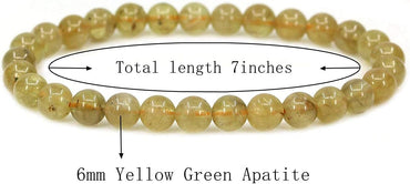 Natural Yellow Green Apatite Gemstone 6mm Round Beads Stretch Bracelet 7inch Unisex
