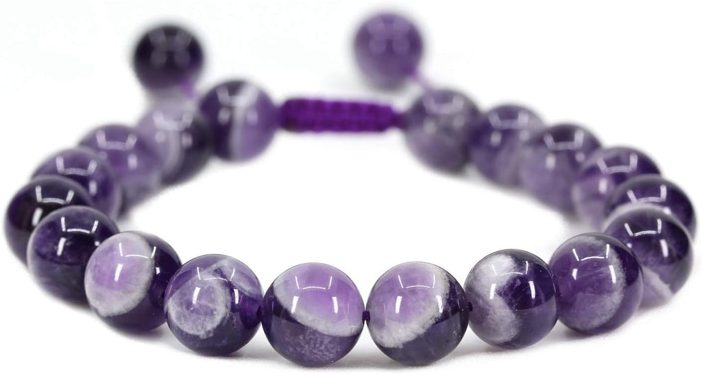 Angelstones Handmade Gemstone 10mm A Grade African Amethyst Round Beads Adjustable Braided Macrame Tassels Chakra Reiki Bracelets 7-9 inch Unisex