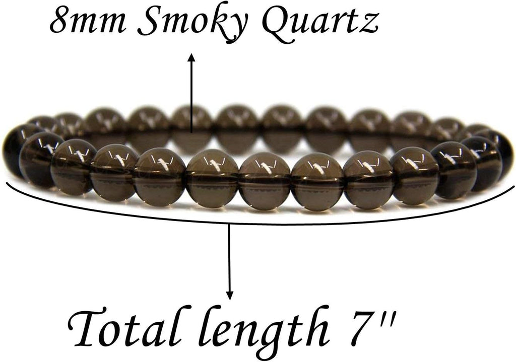 Natural Smoky Quartz Crystal Gemstone 8mm Round Beads Stretch Bracelet 7inch Unisex