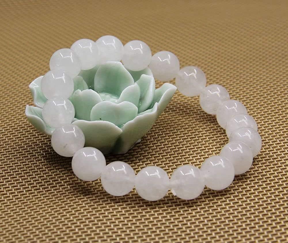 Angelstones Natural White Jade Genuine Semi-Precious Gemstones Healing 10mm Beaded Stretch Bracelet 7inch Unisex