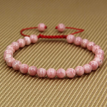 Natural A Grade Argentina Rhodochrosite Gemstone 6mm Round Beads Adjustable Bracelet 7inch Unisex
