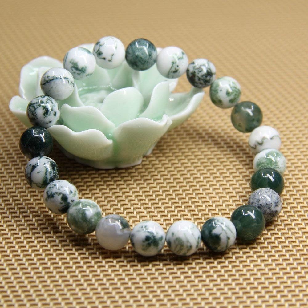 Natural Tree Agate Gemstone 8mm Round Beads Stretch Bracelet 7inch Unisex