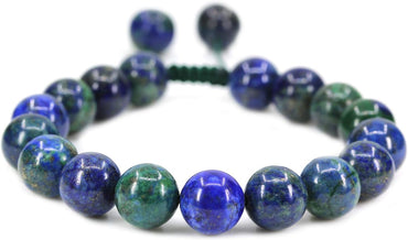 Angelstones Handmade Gemstone 10mm Lapis Chrysocolla Round Beads Adjustable Braided Macrame Tassels Chakra Reiki Bracelets 7-9 inch Unisex