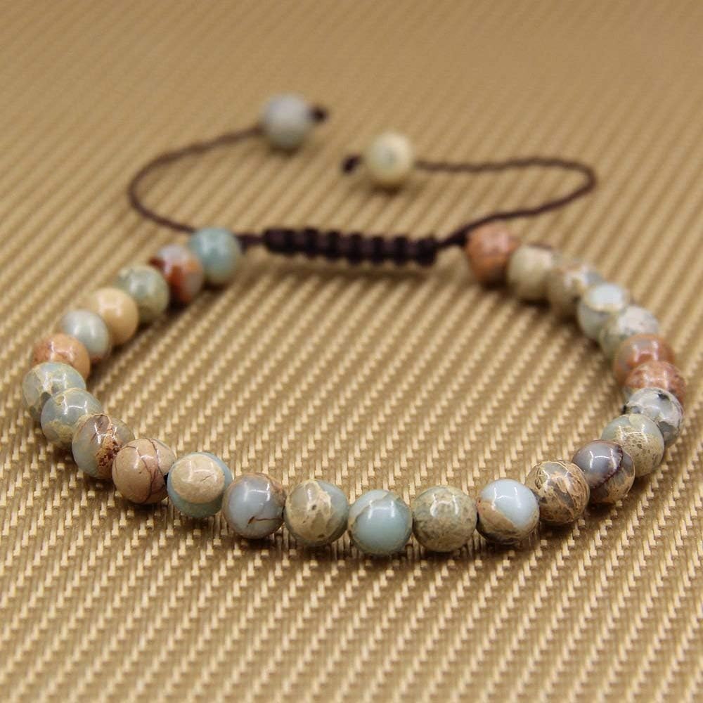 Natural Serpentine Gemstone 6mm Round Beads Adjustable Bracelet 7inch Unisex