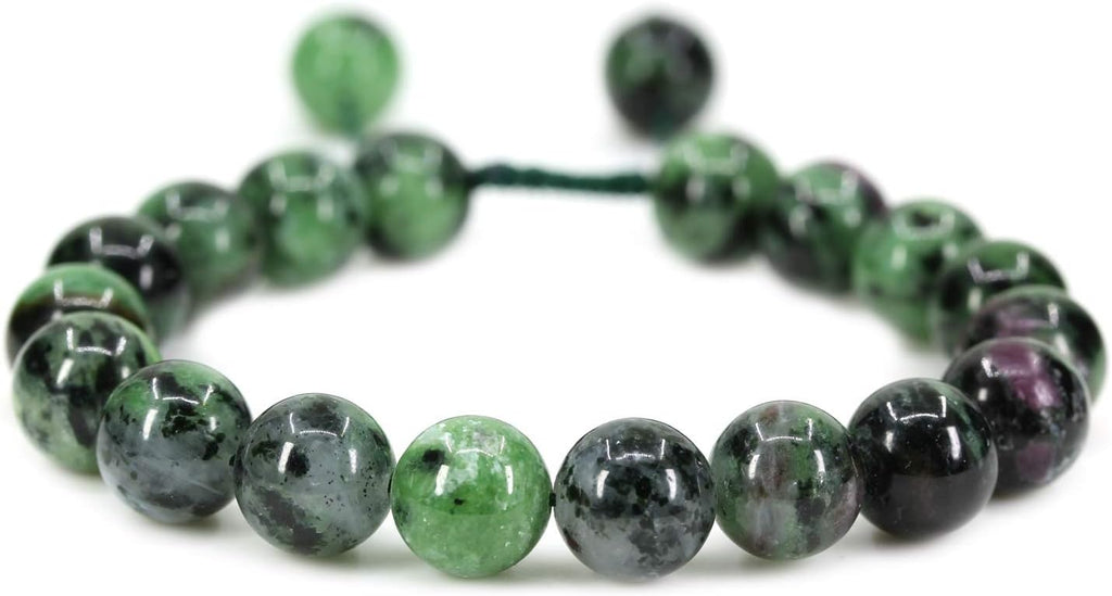 Angelstones Handmade Gemstone 10mm Ruby in Zoisite Round Beads Adjustable Braided Macrame Tassels Chakra Reiki Bracelets 7-9 inch Unisex