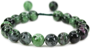 Angelstones Handmade Gemstone 10mm Ruby in Zoisite Round Beads Adjustable Braided Macrame Tassels Chakra Reiki Bracelets 7-9 inch Unisex