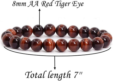 Natural AA Red Tiger Eye Crystals Gemstone 8mm Round Beads Stretch Bracelet 7inch Unisex
