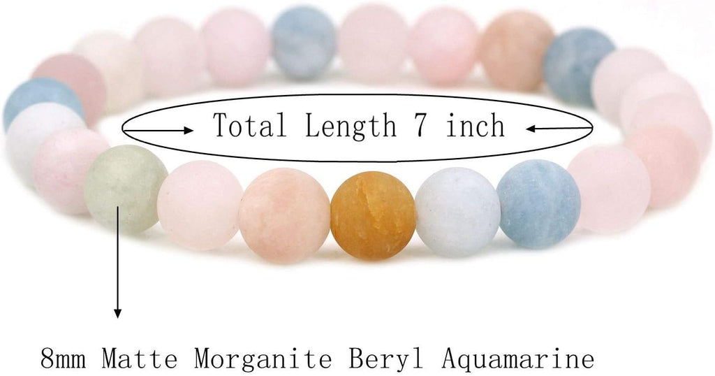 Natural Matte Morganite Beryl Aquamarine Crystal Gemstone 8mm Round Beads Stretch Bracelet 7inch Unisex