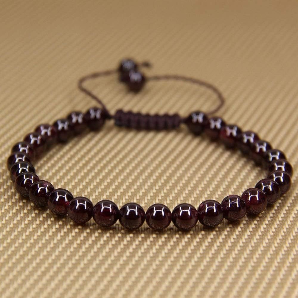 Natural A Grade Red Garnet Gemstone 6mm Round Beads Adjustable Bracelet 7inch Unisex