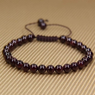 Natural A Grade Red Garnet Gemstone 6mm Round Beads Adjustable Bracelet 7inch Unisex
