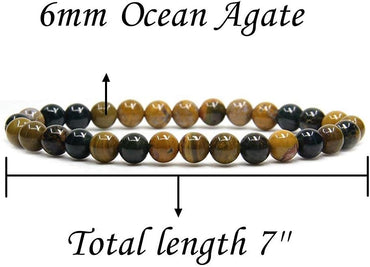 Angelstones Natural Ocean Agate Gemstone 6mm Round Beads Stretch Bracelet 7inch Unisex