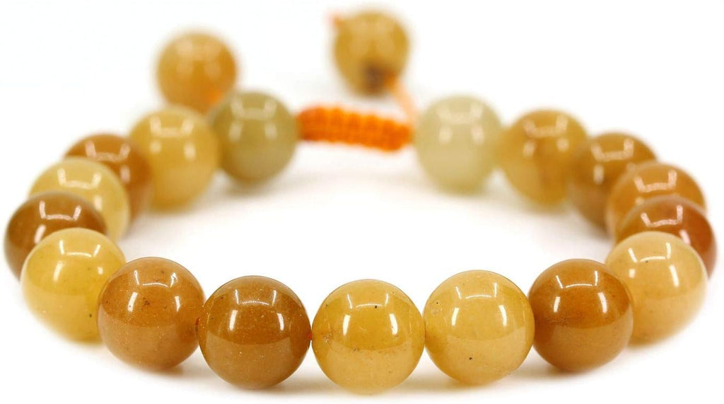 Angelstones Handmade Gemstone 10mm Multicolor Yellow Jade Round Beads Adjustable Braided Macrame Tassels Chakra Reiki Bracelets 7-9 inch Unisex