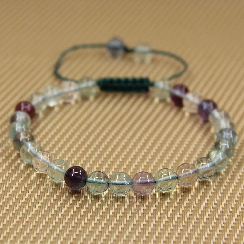 Natural AA Grade Clear Green Fluorite Gemstone 6mm Round Beads Adjustable Bracelet 7inch Unisex