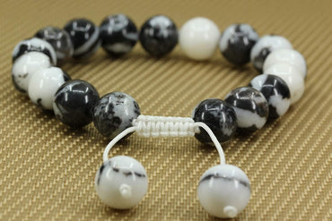 Angelstones Handmade Gemstone 10mm Zebra Jasper Round Beads Adjustable Braided Macrame Tassels Chakra Reiki Bracelets 7-9 inch Unisex
