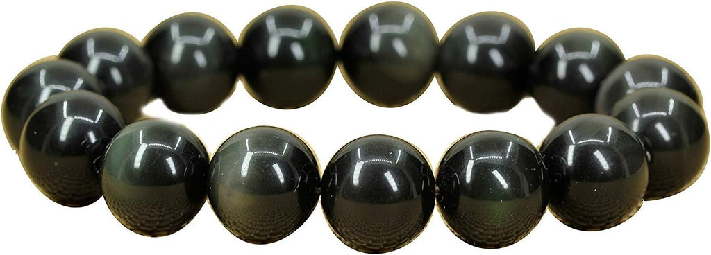 Natural A Grade Rainbow Obsidian Gemstones Healing Power Elastic Stretch 14mm Beads Beaded Bracelet 7inch Mens