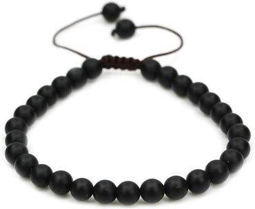 Angelstones Handmade Gemstone 6mm Matt Black Agate Round Beads Adjustable Braided Macrame Tassels Chakra Reiki Bracelets 7-9 inch Unisex