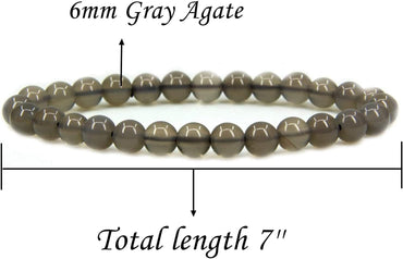 Natural Gray Agate Gemstone 6mm Round Beads Stretch Bracelet 7inch Unisex