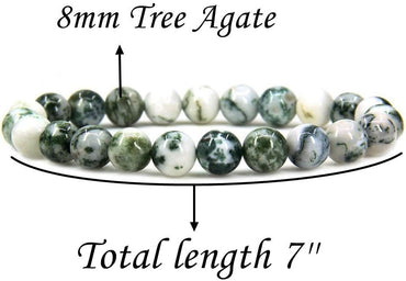 Natural Tree Agate Gemstone 8mm Round Beads Stretch Bracelet 7inch Unisex