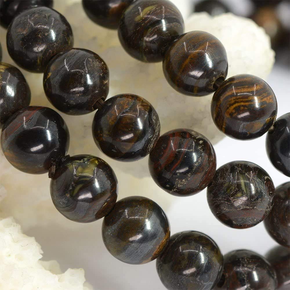 Angelstones Natural Iron Tiger Gemstone 6mm Round Beads Stretch Bracelet 6.5inch Unisex